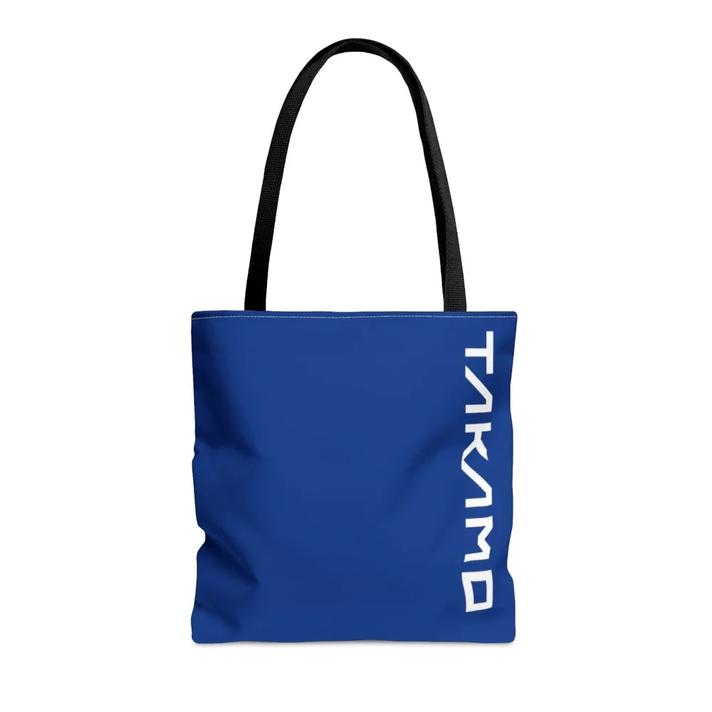 Takamo Tote Bag - White on Blue (Vertical Logo) — Takamo