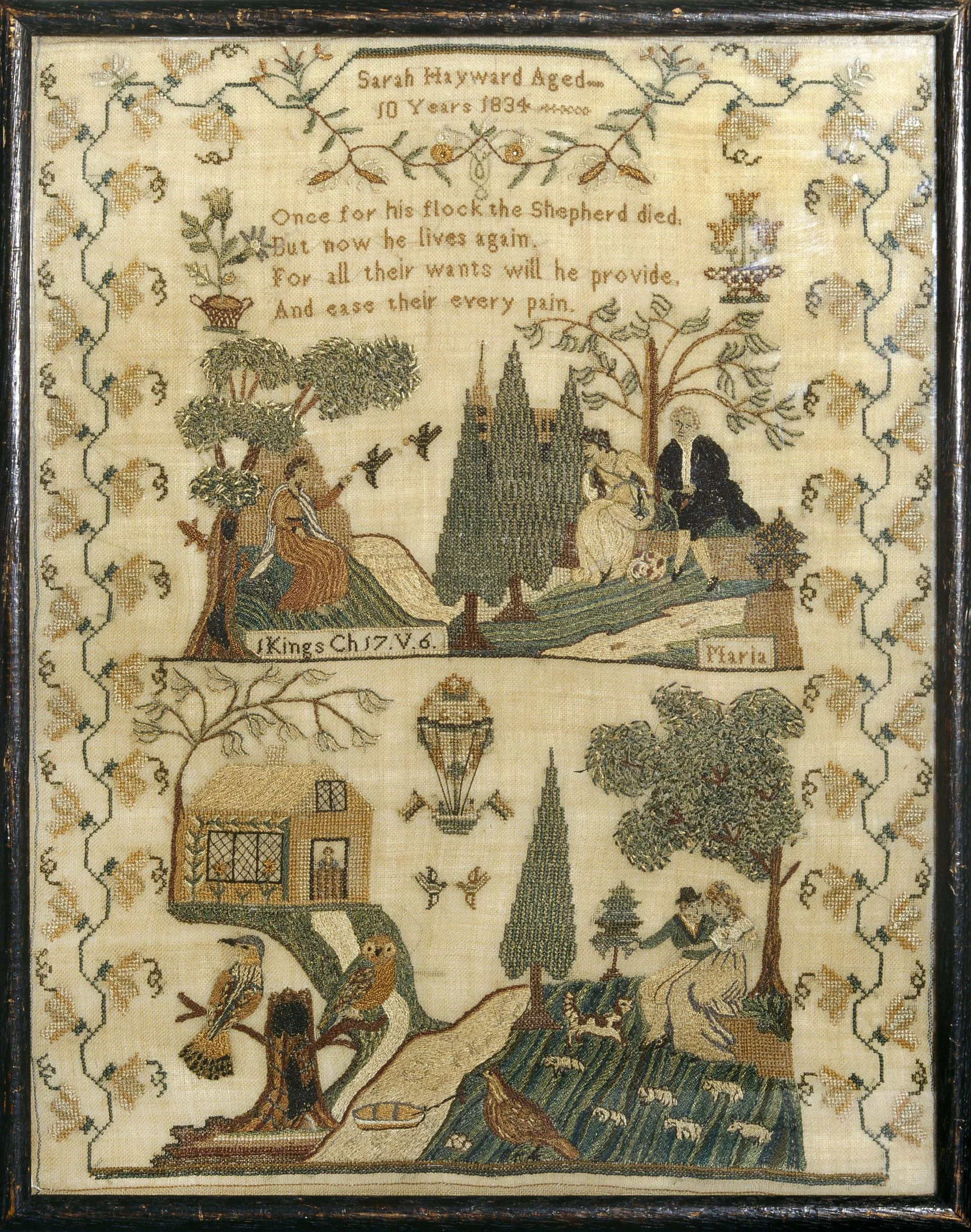  embroidered sampler Sarah Hayward 1834 Image: © Amgueddfa Cymru - National Museum Wales 