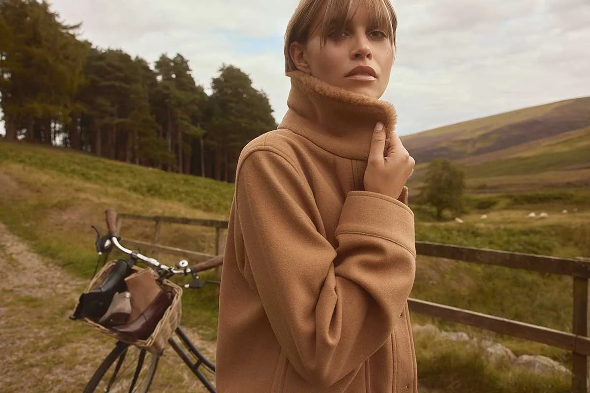 Fashion campaign beauty makeup by Mairi Gordon for Sam Edelman, model styled in textured knitwear