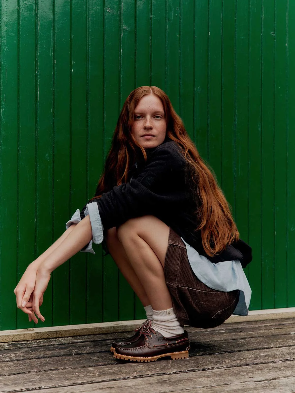 Natural campaign makeup by Mairi Gordon for Timberland, close-up portrait with minimal, clean skin finish