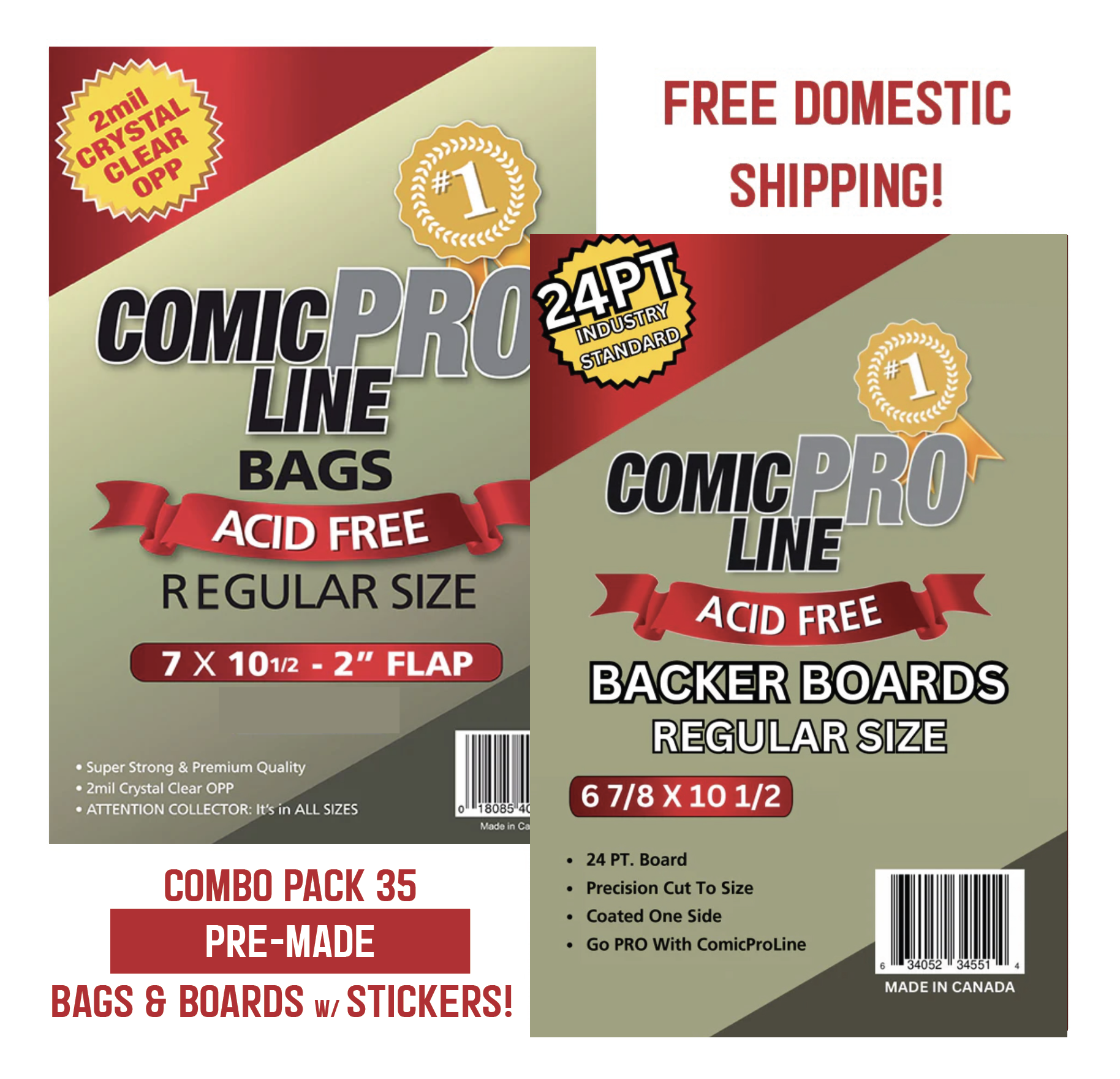 Comic ProLine PRE-MADE Regular Bags and Boards (35 Sets) with Sticker Dots