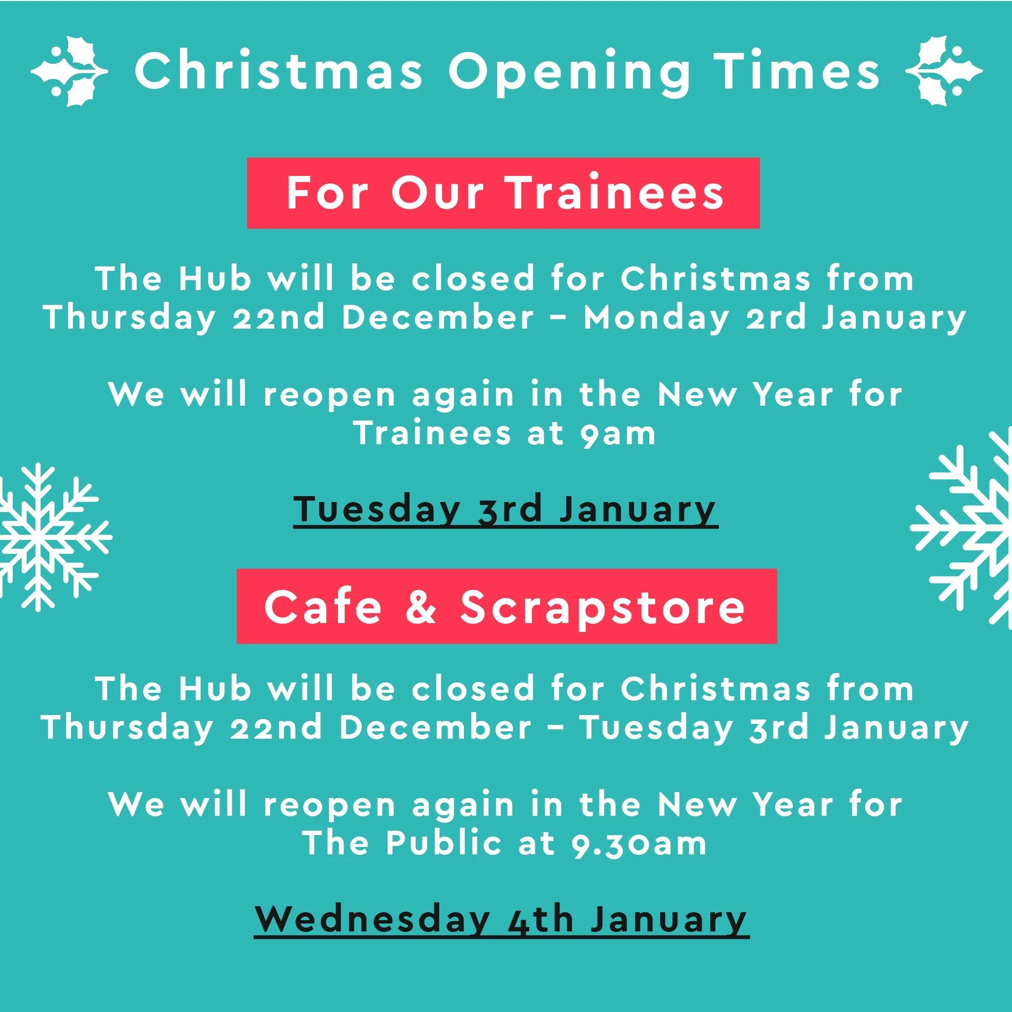Our Christmas Closing Times