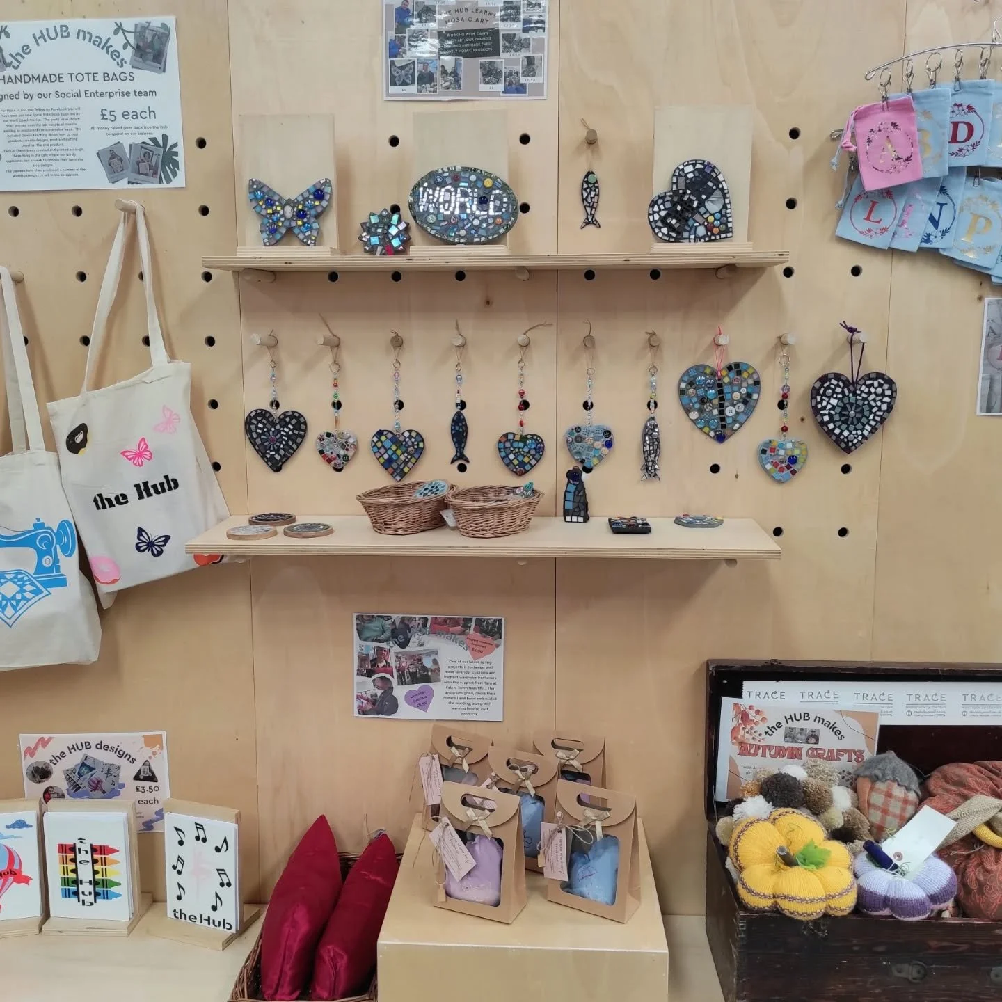 Our talented trainees have been designing and producing some fabulous items over recent months. This has included tote bags, note books, aprons, coasters, gift bags, lavender cushions, etc. The latest items to come off the production line are beautif