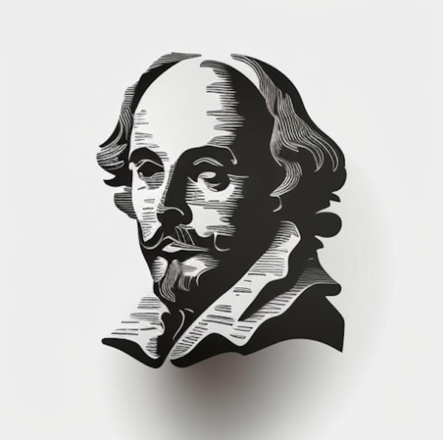 AI-generated image of Shakespeare. Accompanying image to the writing contest 'The Bloom Writing Contest', a new writing competition for young writers with talent seeking to write about beauty. A writing prize with a cash prize.