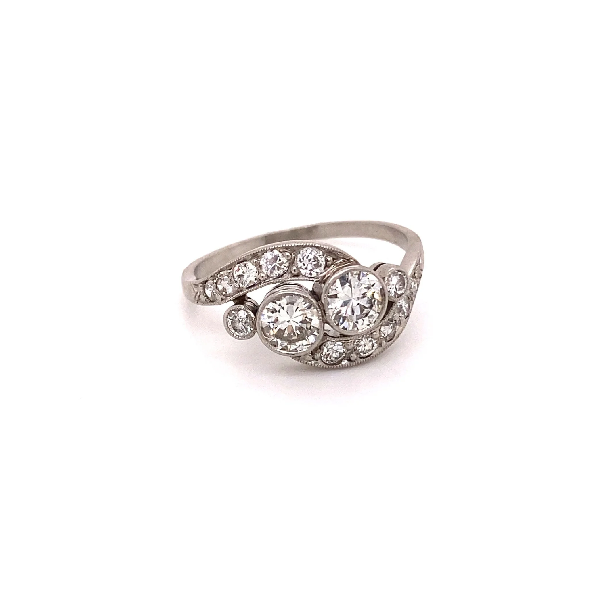 A Beautiful Two stone Diamond Edwardian Engagement Ring in Platinum