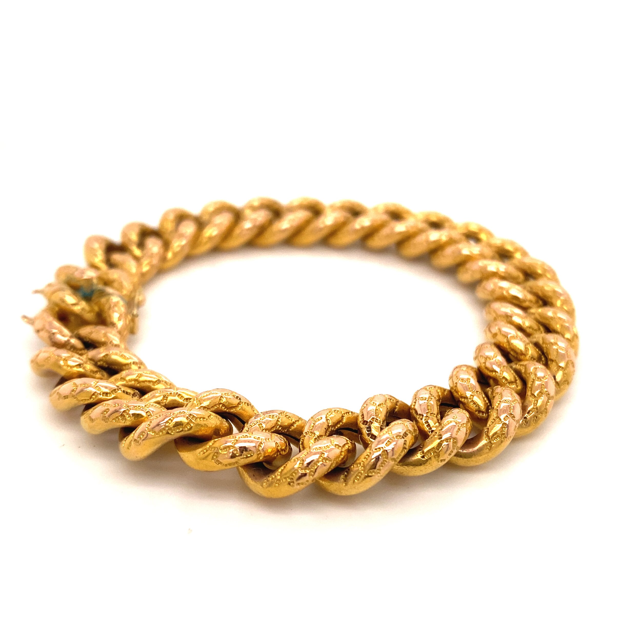 Fabulous French 18ct Gold Embossed Curb Link Bracelet Ca1920