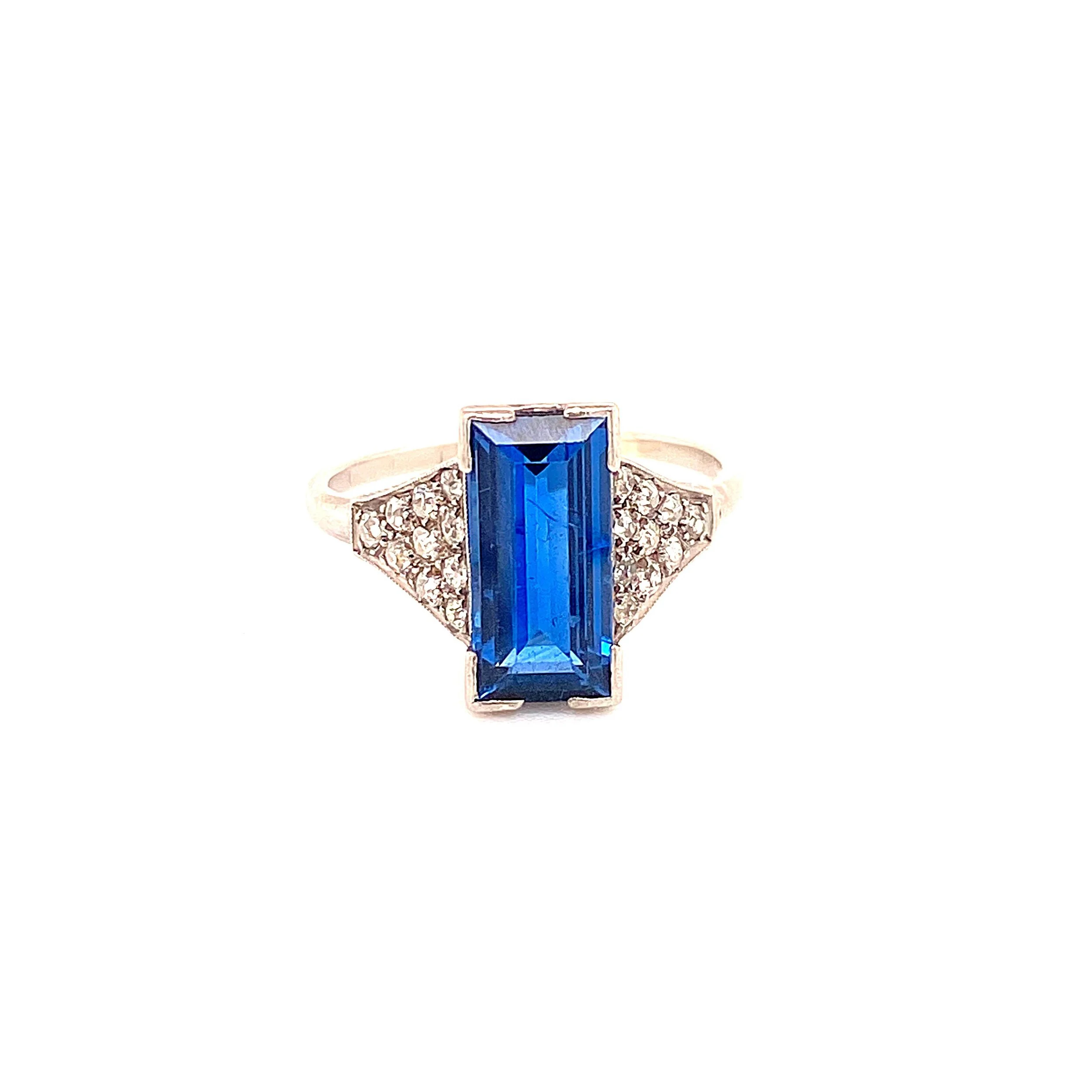 Stylish and Unique Sapphire and Diamond Art Deco Ring