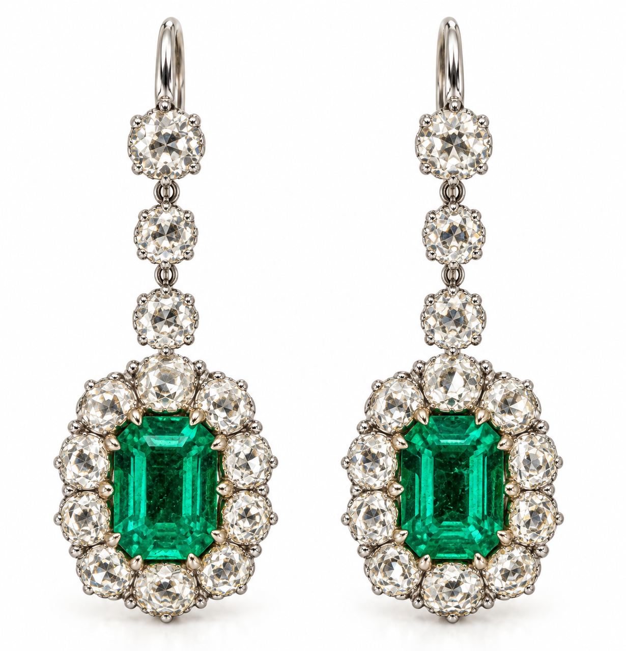 Art Deco Colombian Emerald and Diamond Drop Earrings, circa 1920–35