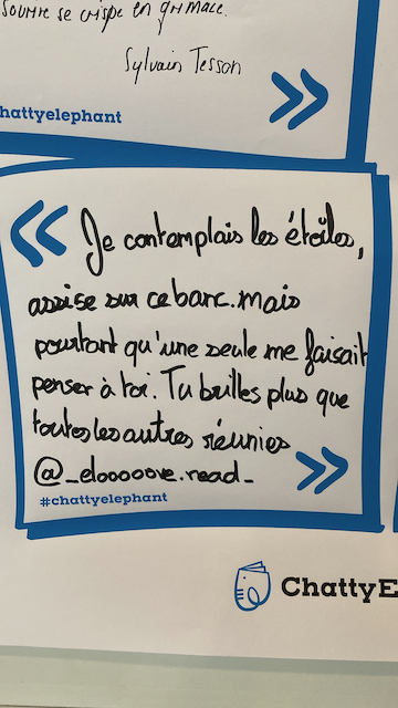 Capture d'écran d'un message écrit à la main en français, évoquant la contemplation des étoiles et la solitude.