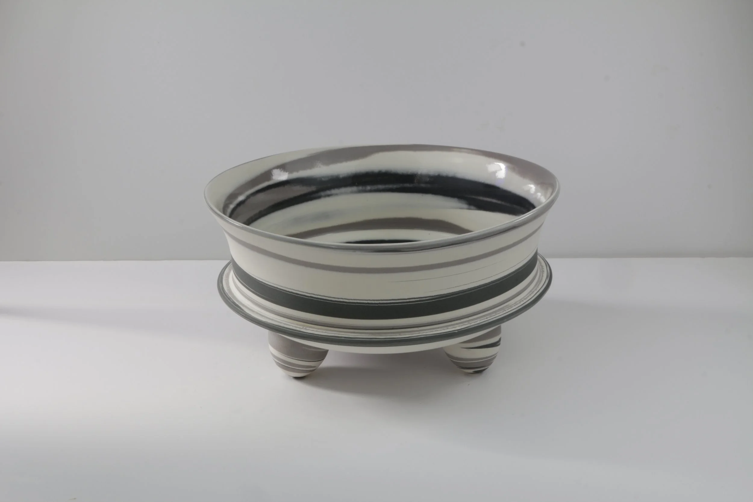Mexican Inspired Bowl. Hand thrown and turned porcelain agateware. 28cm x 14.5cm 