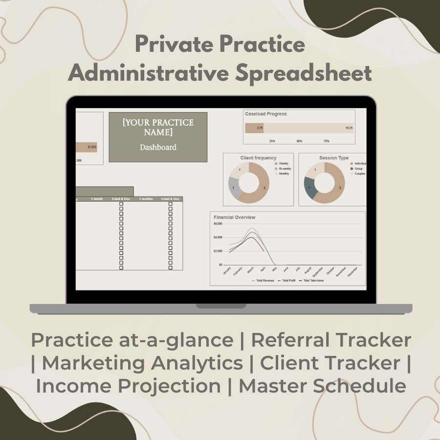 Image of Therapy Private Practice Administrative Spreadsheet