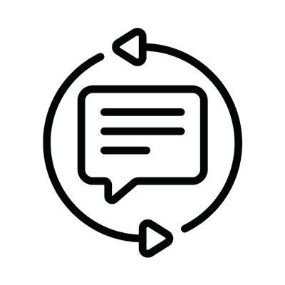 Icon of two speech bubbles with circular arrows around them, representing conversation or communication.