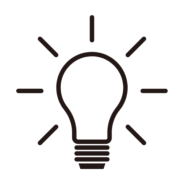 Outline of a light bulb with rays emanating from it, symbolizing an idea or innovation.