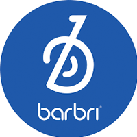 Barbri logo in blue circle with stylized D and bar symbol