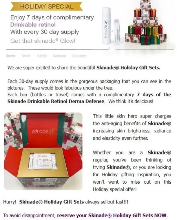 A special gift from Skinade Internal Skincare for the best skin of your life!⁠
⁠
Match this with a special Hydrafacial to have glowing skin and look your best this Holiday season!⁠