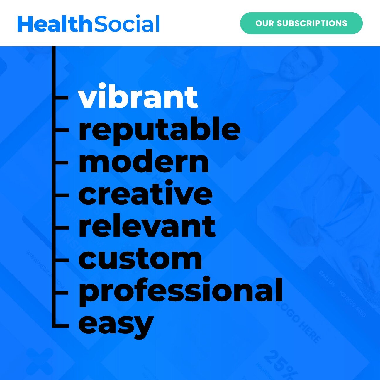WE DESIGN VIBRANT, BRANDED SOCIAL POSTS!

Establishing your credibility on social media helps build upon your hard-earned digital reputation with potential patients who have googled your practice/business, checked out your website, and are now checki