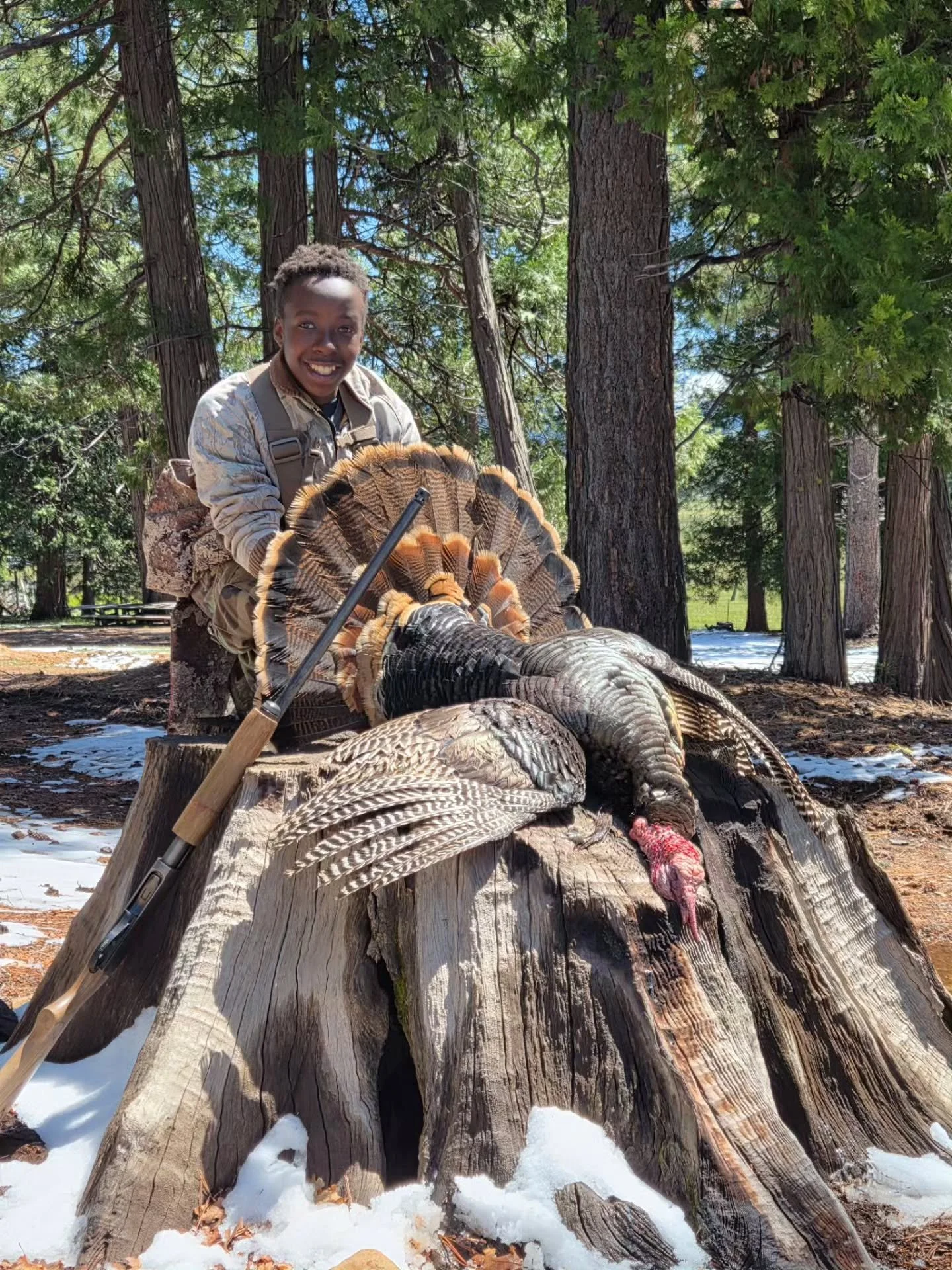 Proud of this young man for not giving up! Persistence really does pay off, and after a lot of persistence, Caleb earned himself this beautiful, 11inch bird!

After what seemed like endless hiking and not a gobble to be heard all morning, this guy fi