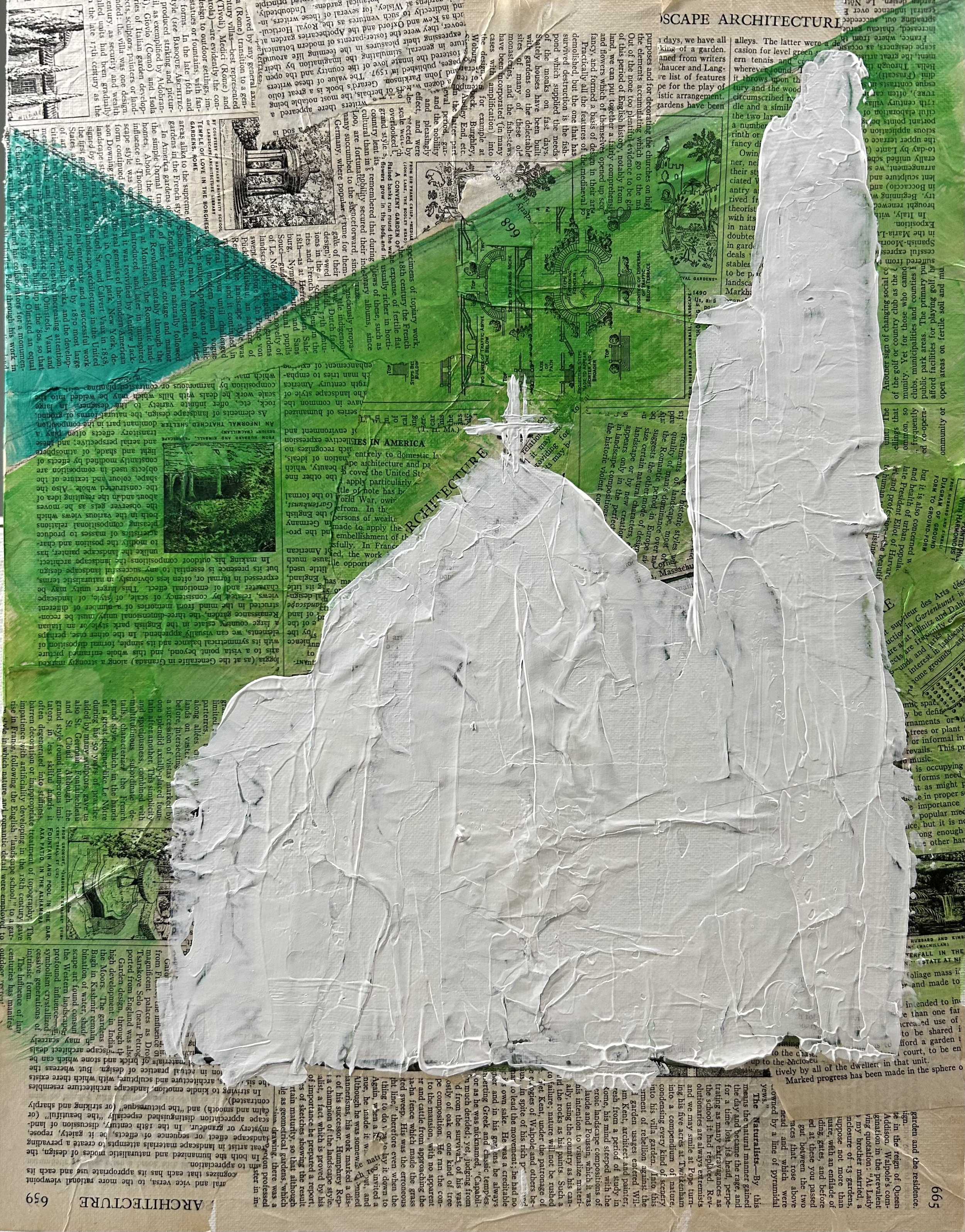 L'église, Chamonix, 2023. Mixed media on canvas board; 18x14".
