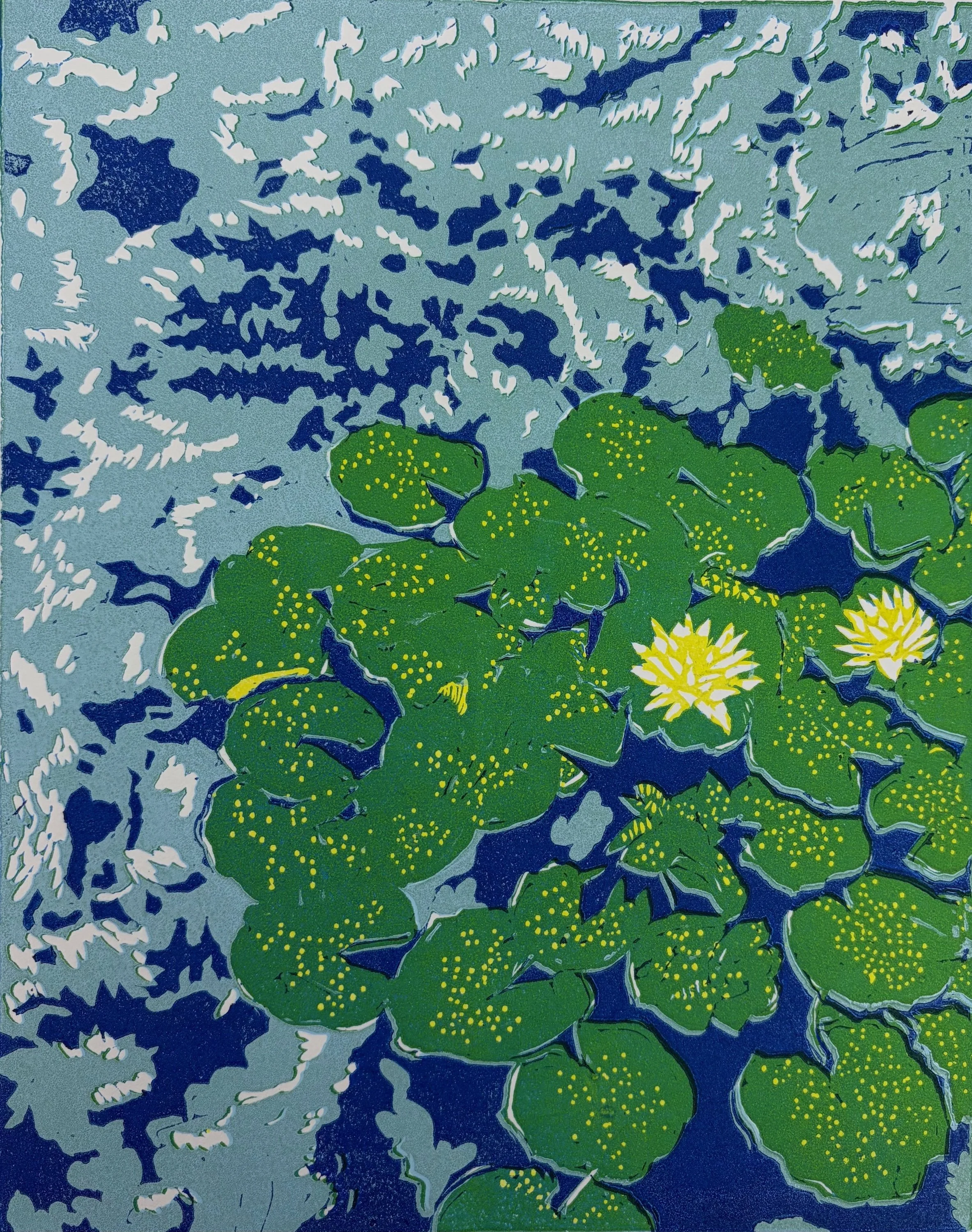 Reflections, 2026. 4-layer reductive linocut. Edition of 6; 10x8".