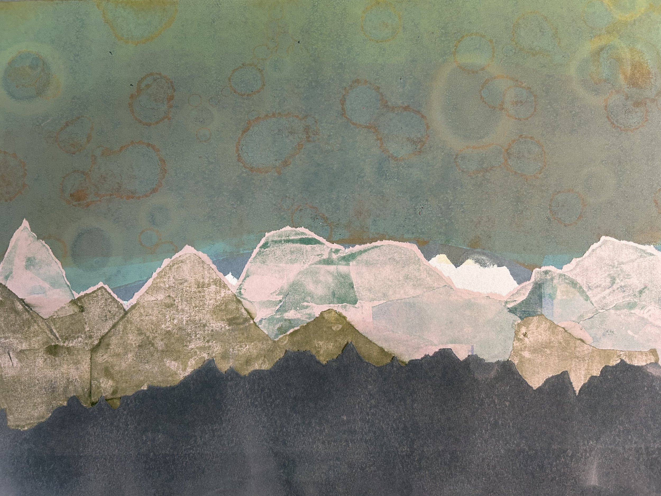 Beyond, 2024. Monotype with collage; 18x24".