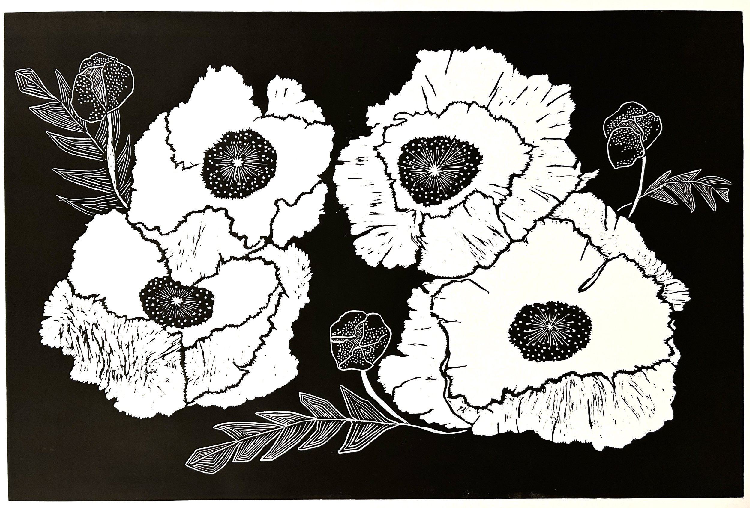 Poppies, 2025. Woodblock print; edition of 3; 24x26".