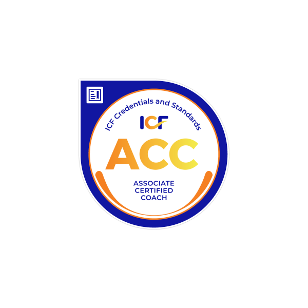 International Coaching Federation ACC logo indicating associate certified coach credentials with a circular design and bold text.