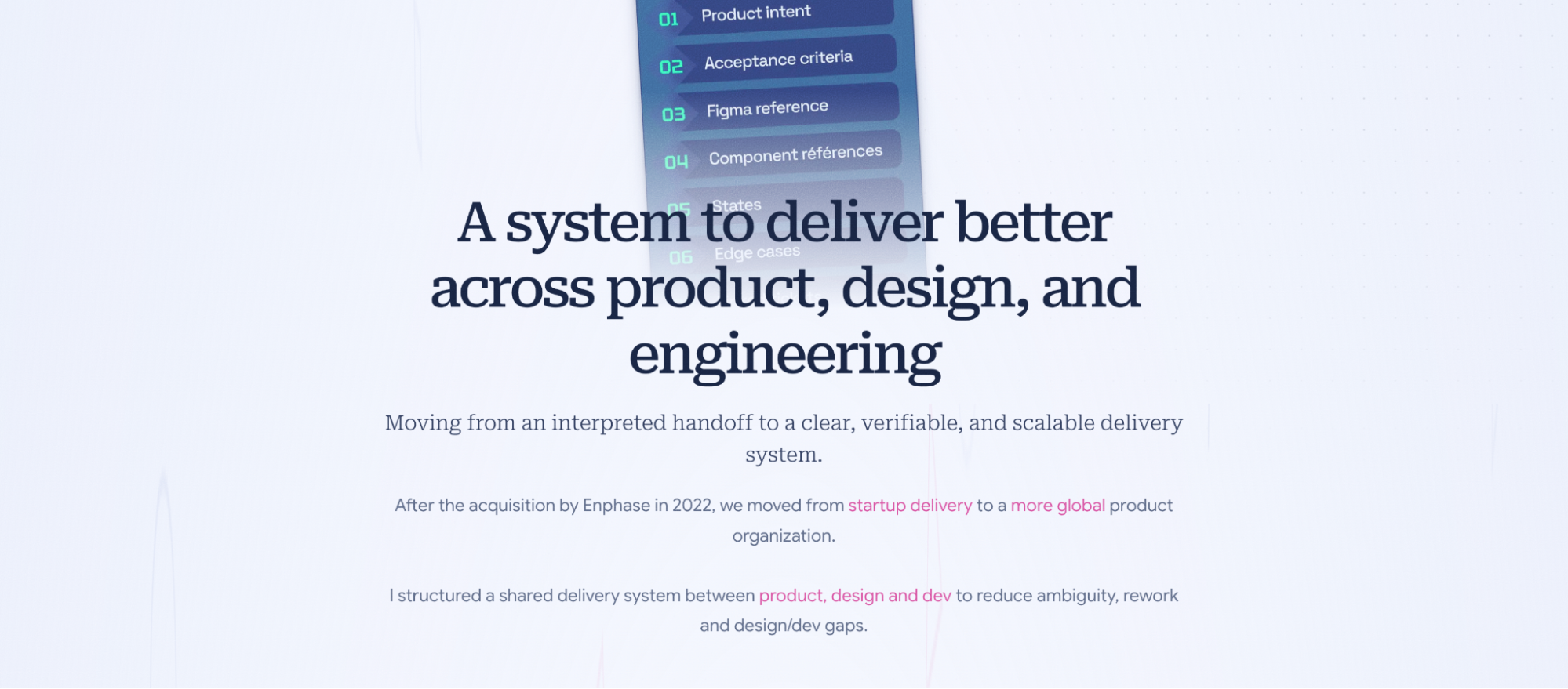 Rewritten title framing the work as a system across product, design, and engineering.