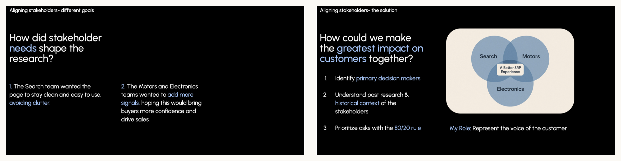 Original stakeholder-goal slides before the product tension was made explicit.