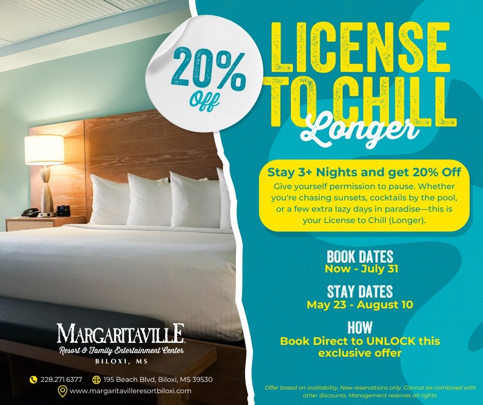 License to Chill (Longer)!
Stay 3+ Nights &amp; Save 20%

You&rsquo;ve got the green light to relax even more. Stretch out your stay in paradise and soak up all the sunsets, poolside vibes, and frozen concoctions your heart desires.

📅 Book: April 2