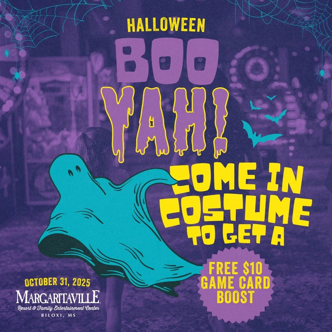 BOO YAH!
Halloween is better at Margaritaville! Come in costume on October 31 and score a FREE $10 Game Card Boost at our Family Entertainment Center.

Costumes encouraged
Games, laughs &amp; spooky fun
📍Margaritaville Resort Biloxi

#Margaritaville