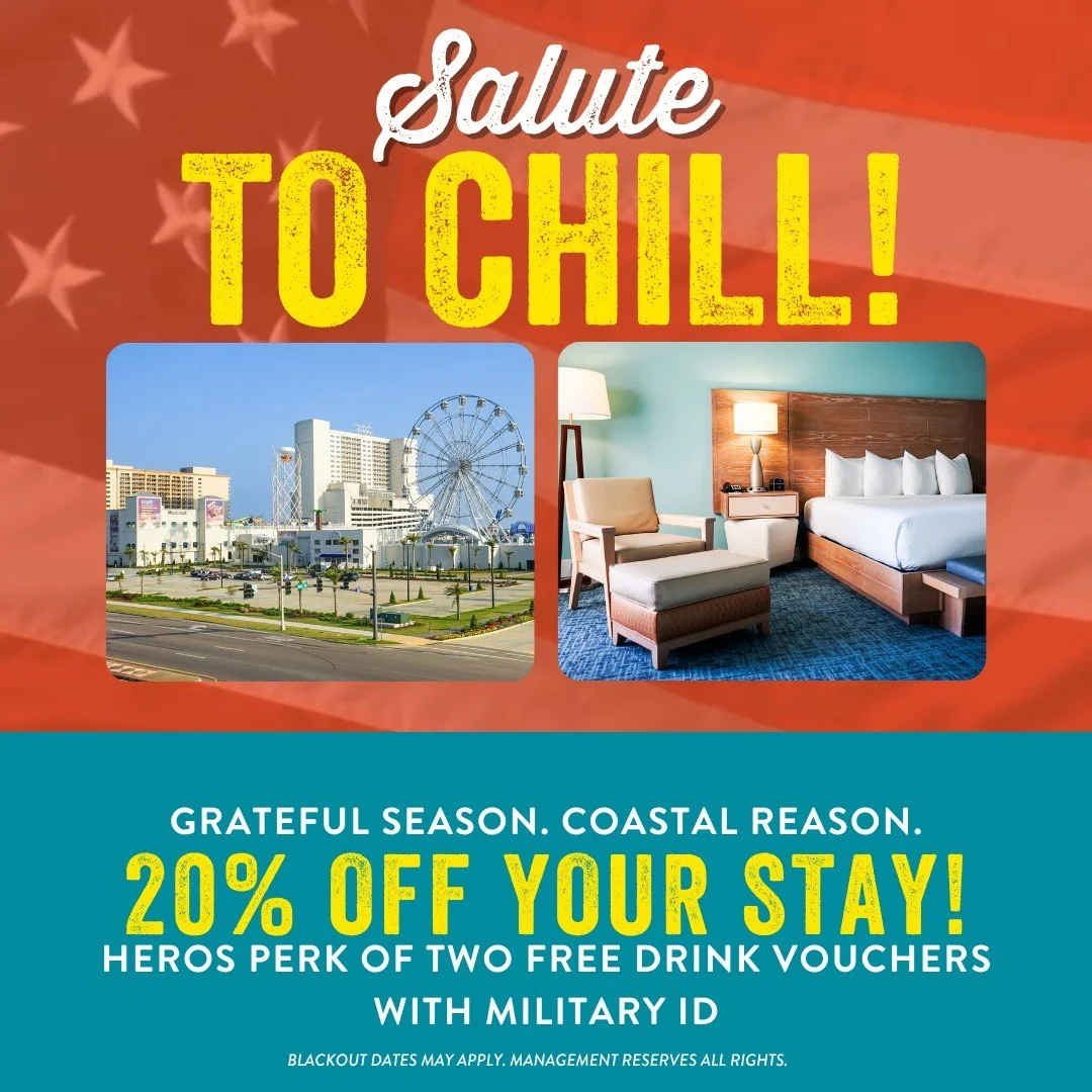 Don&rsquo;t blink &mdash; you&rsquo;ll miss it!
Save 20% off your stay when you book during our limited-time Salute to Chill sale.

Book: Nov 3&ndash;13
Stay: Nov 21&ndash;30

Grateful season. Coastal reason.
Your next Gulf Coast getaway starts here.