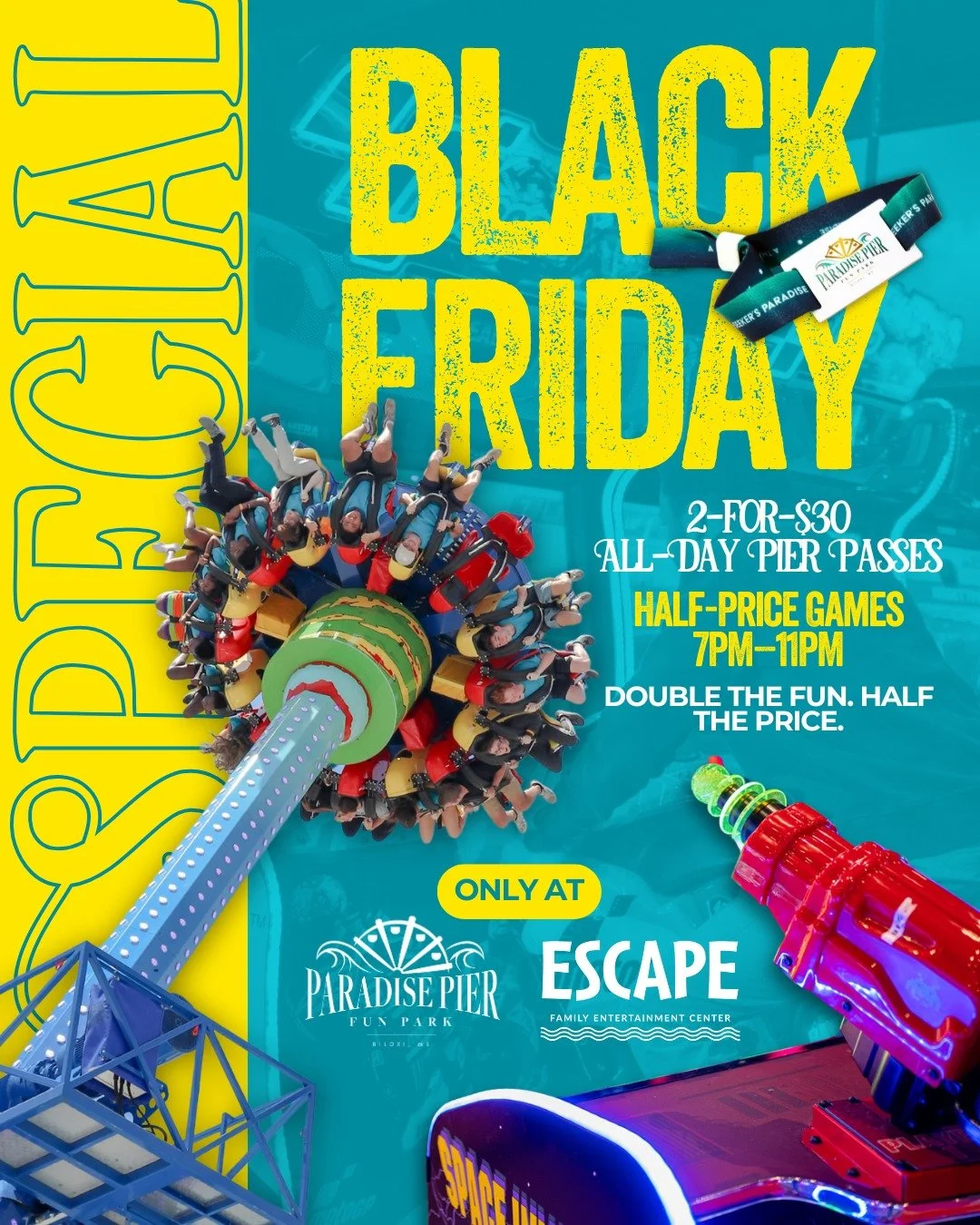 Double the fun, half the price!
2-for-$30 All-Day Pier Passes
Half-Price Games | 7&ndash;11PM
Make it a family night at Margaritaville, where fun never clocks out!