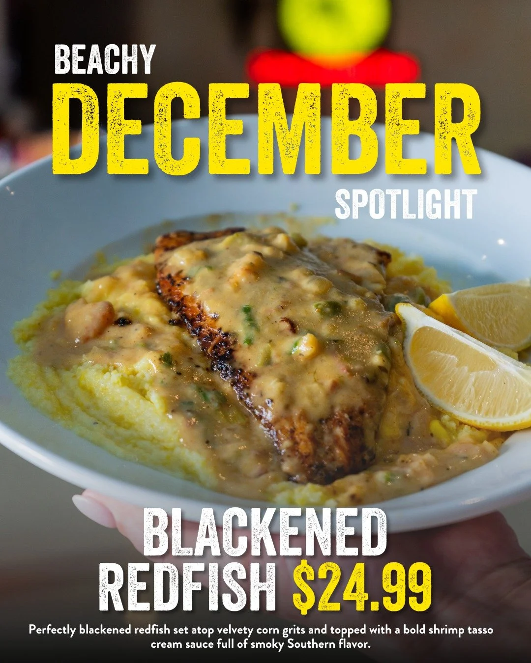 Looking for the perfect balance of spice, comfort, and coastal richness?
This one delivers.

Blackened redfish
Stone-ground corn grits
Creamy shrimp tasso sauce

A Southern classic elevated.