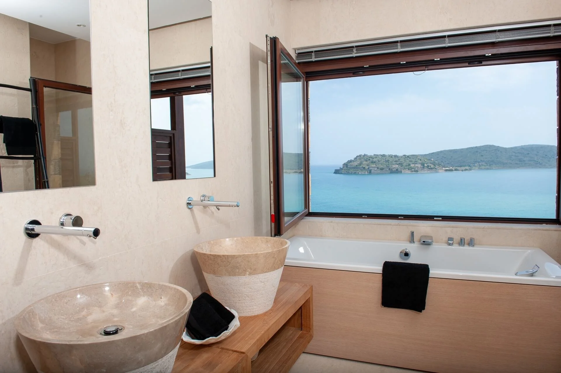 Bathroom of Mythos Villa with a scenic view