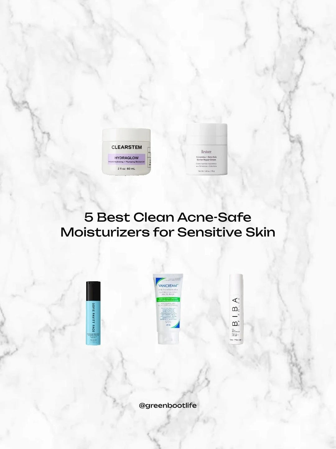 Five clean moisturizers for acne-prone, sensitive skin from Clearstem, Sofie Pavitt Face, Three Ships, Vanicream, and Biba de Sousa