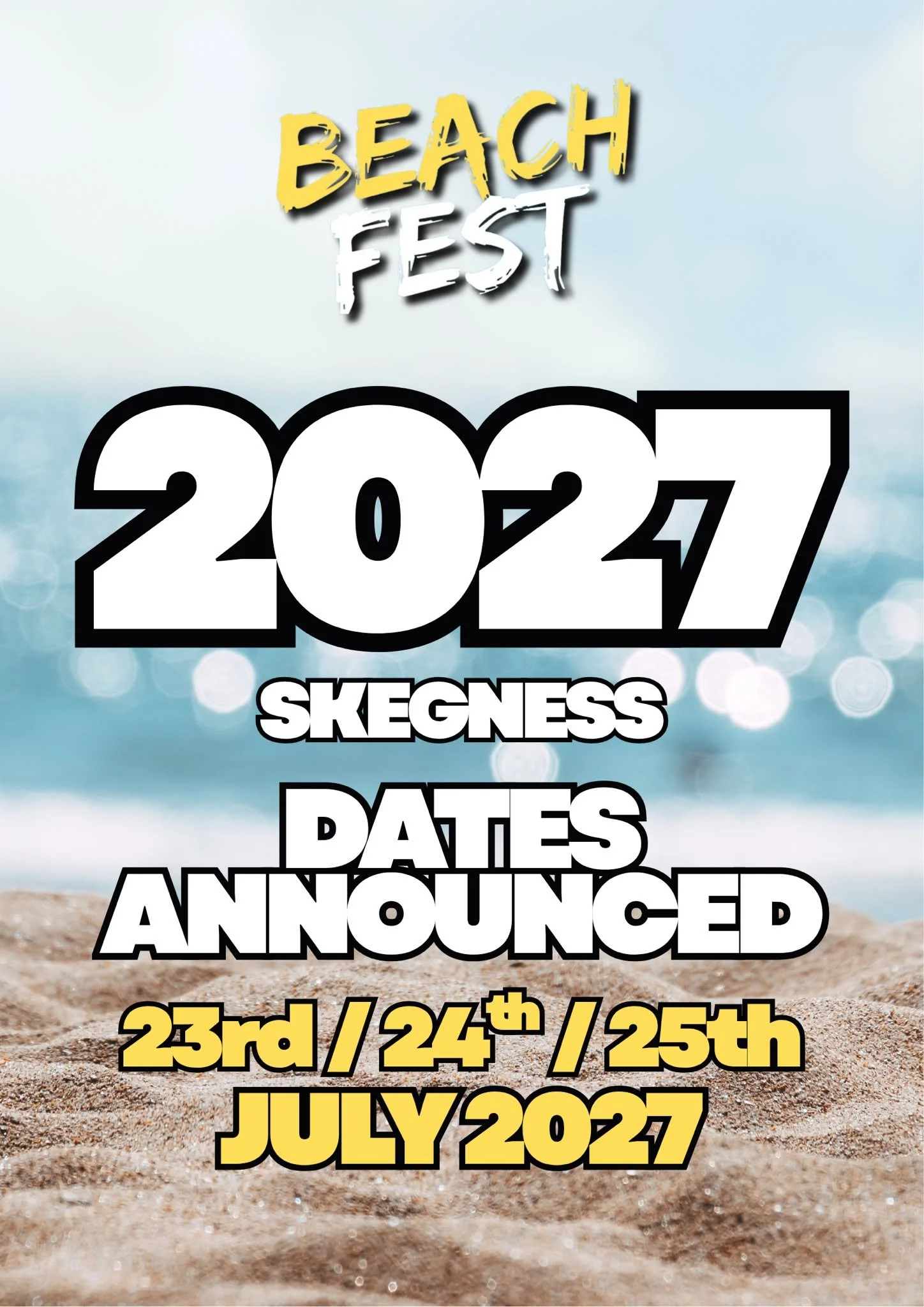 A person in an orange shirt and black shorts is jumping mid-air holding a handball, with a background of blue and white lines resembling a topographic map, and the words "Beach Fest" in yellow and white text.