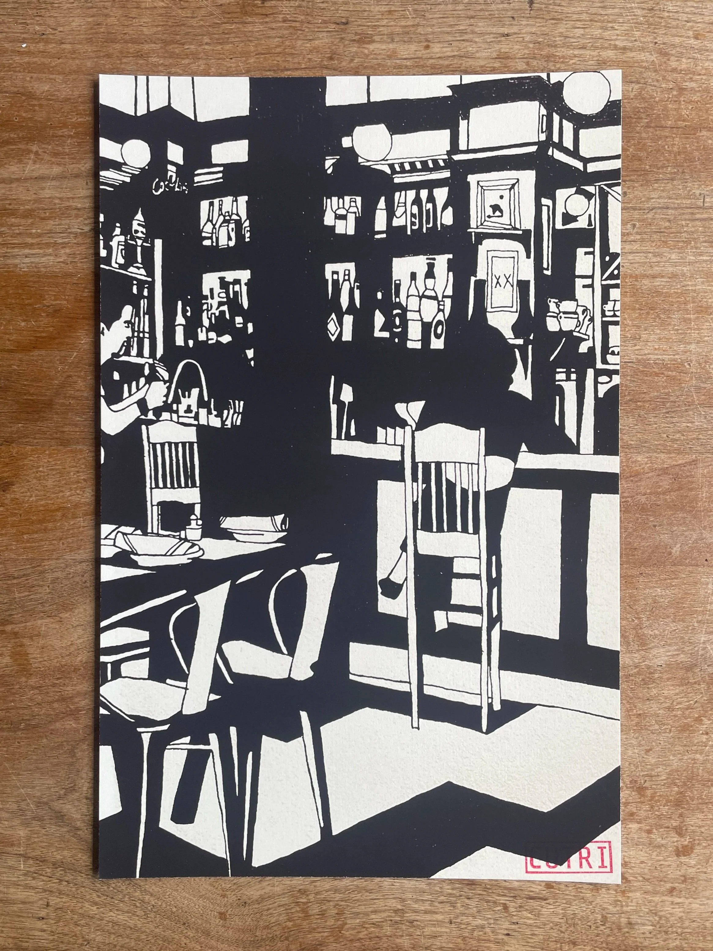 Two People Dining in a Barroom