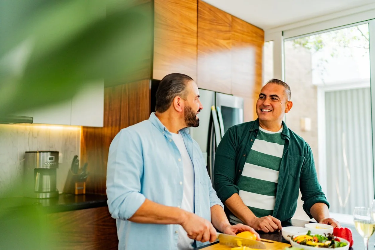 Couple cooking at home
