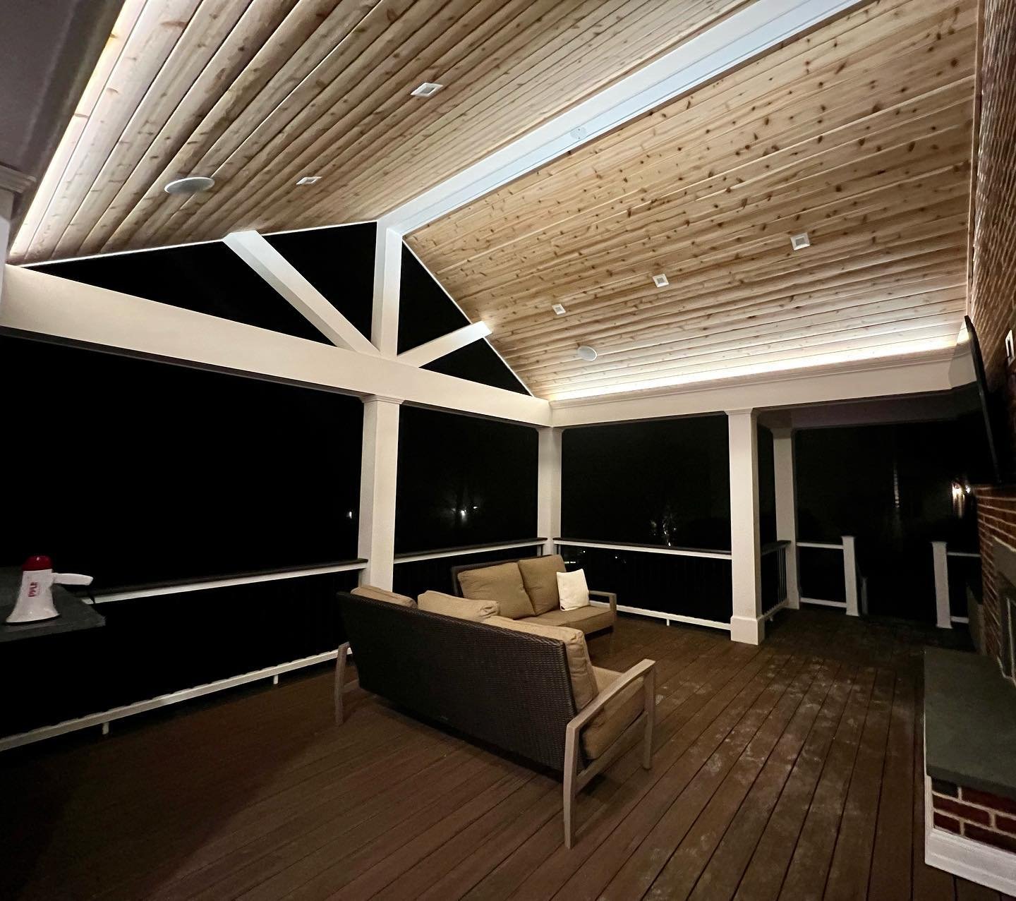 Back-lit crown molding on a covered deck #carpentry #interiordesign #deck