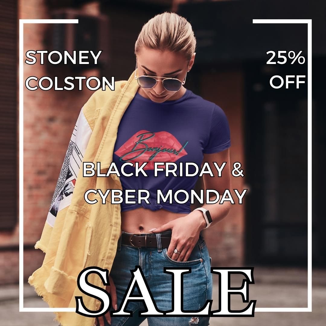Kick off your holiday shopping in style with our Black Friday - Cyber Monday sale! Get 25% off all orders until Nov 27th at 11:59pm (est) when you use the code BFCM2023 at check-out! Get in style and stay in style with Stoney Colston! #style, #styleo
