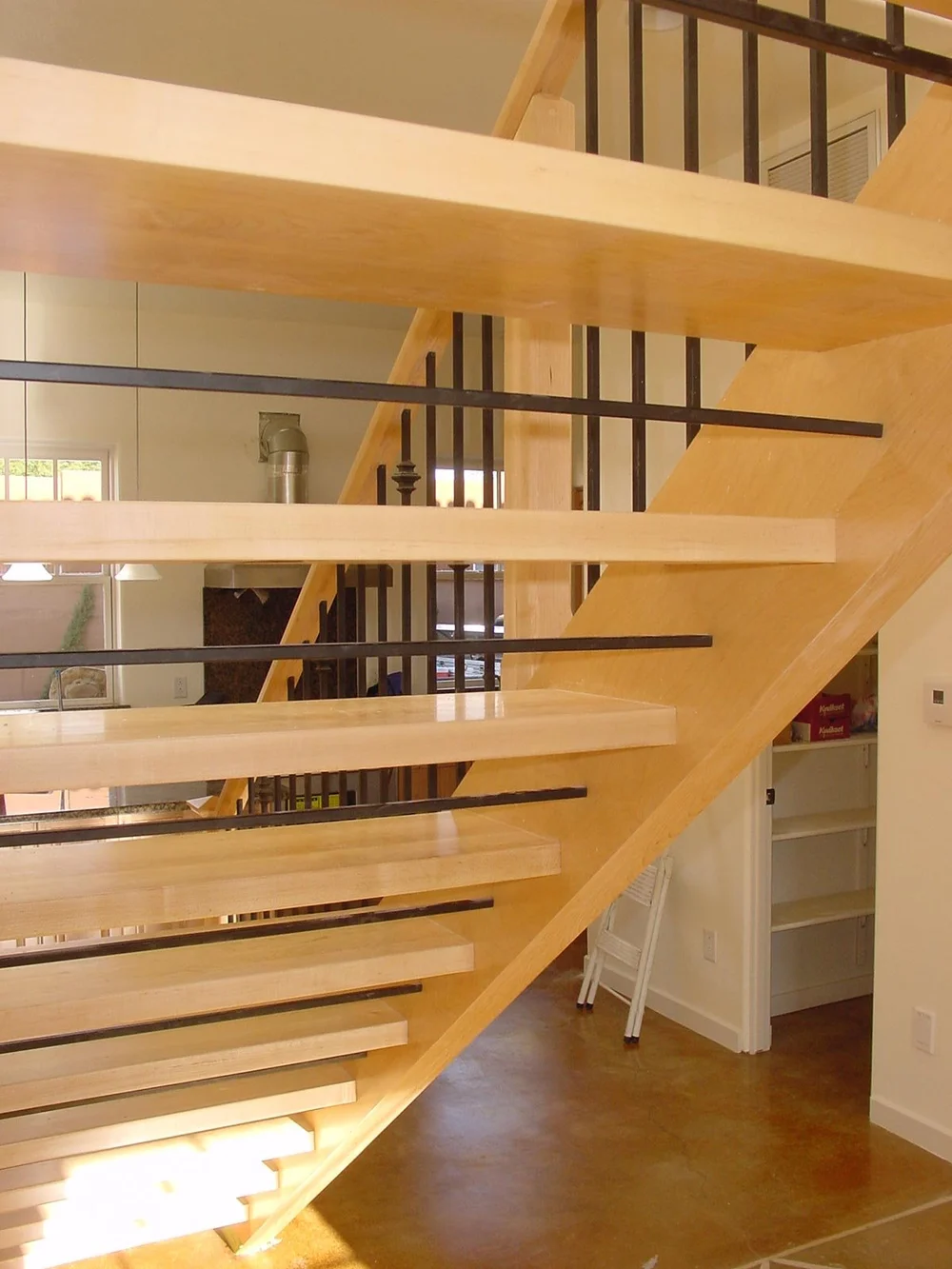Interior stair banister gallery. Maple wood stairs and railings. Open ...