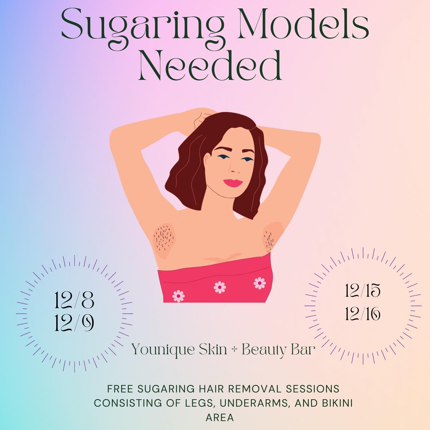 FREE SUGARING??? It almost sounds too good to be true 🤩

Our trainings are in session and we&rsquo;re looking for models that students can practice there newly acquired skills on! 

Tell a friend to tell a friend 😉

Availability is limited and we k