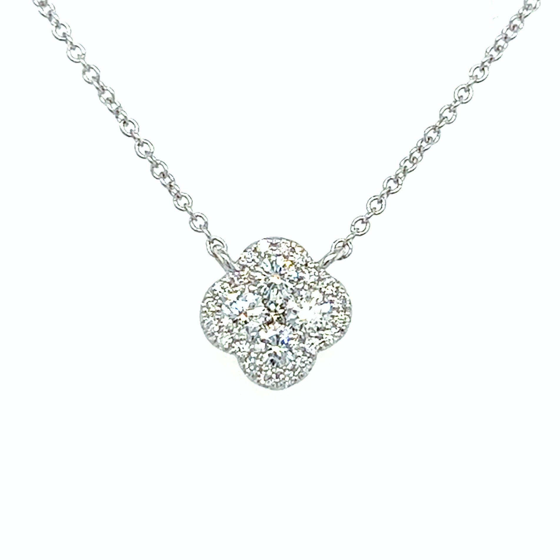 14K White Gold Diamond Clover Necklace .33CTW | John Thomas Jewelers