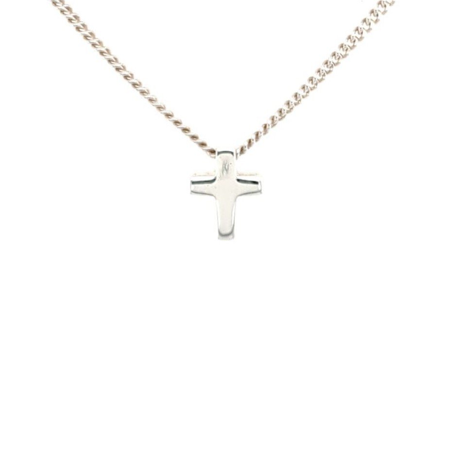 Tapered Pointed Ends Cross Necklace - Sterling Silver Pendant on 16