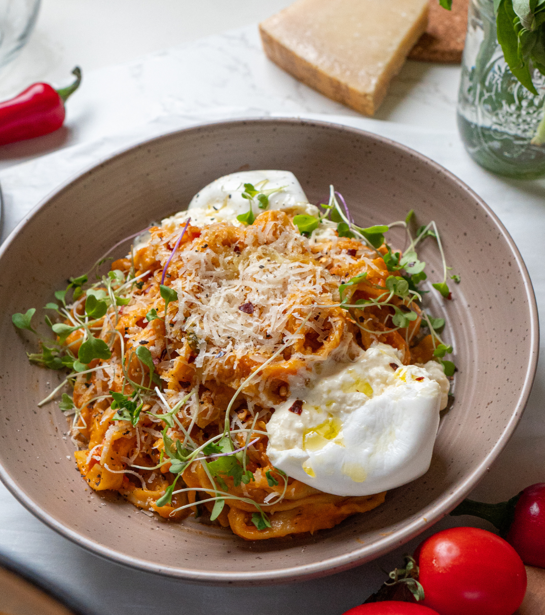 Extra Garlicky Arrabbiata Sauce with Burrata on Top