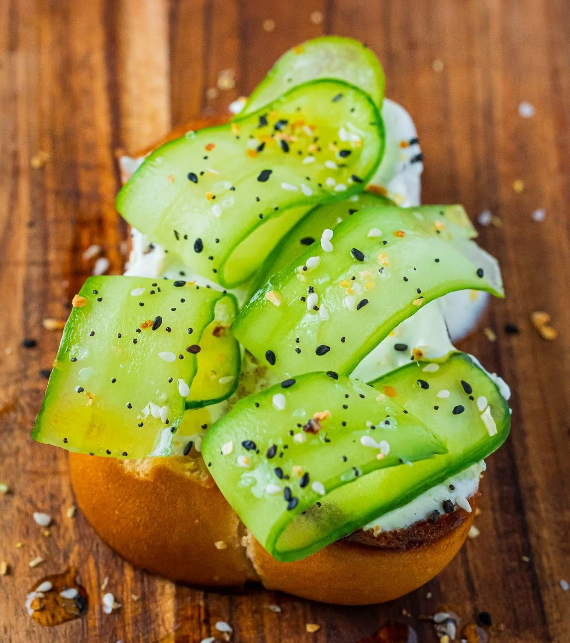 Challah Bread, Everything Bagel Seasoning, Greek Yogurt, Fresh Cucumber