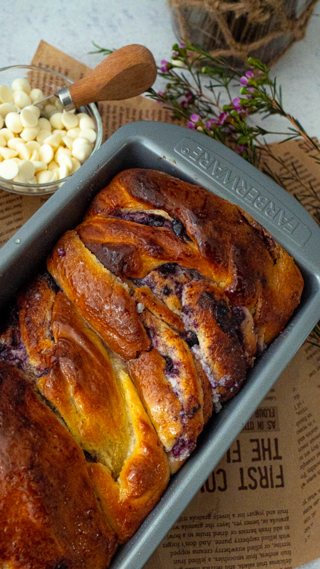 Blueberry brioche white chocolate cake 