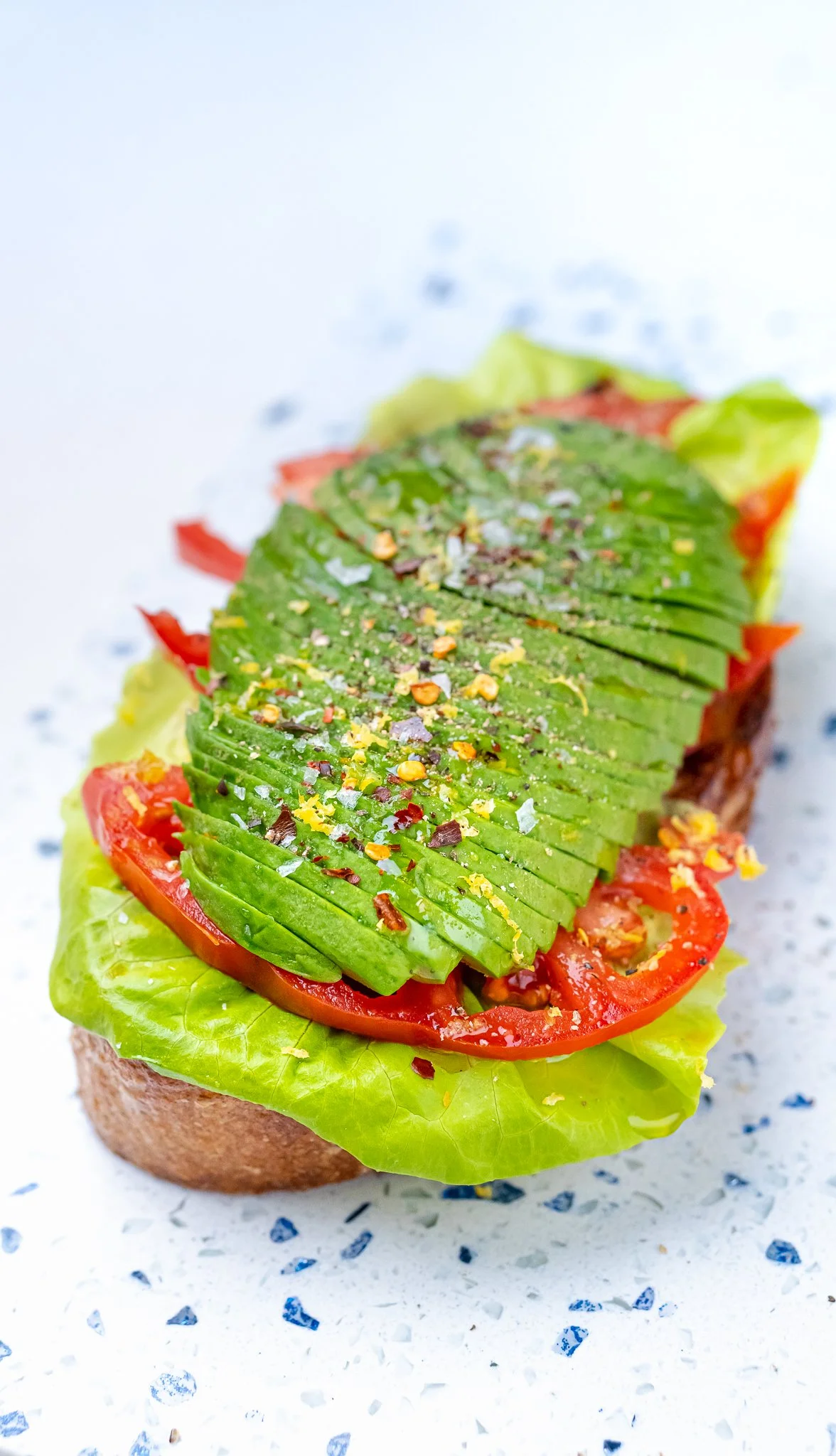 Shallot Confit Toast with Avocado, Lettuce, and Tomato