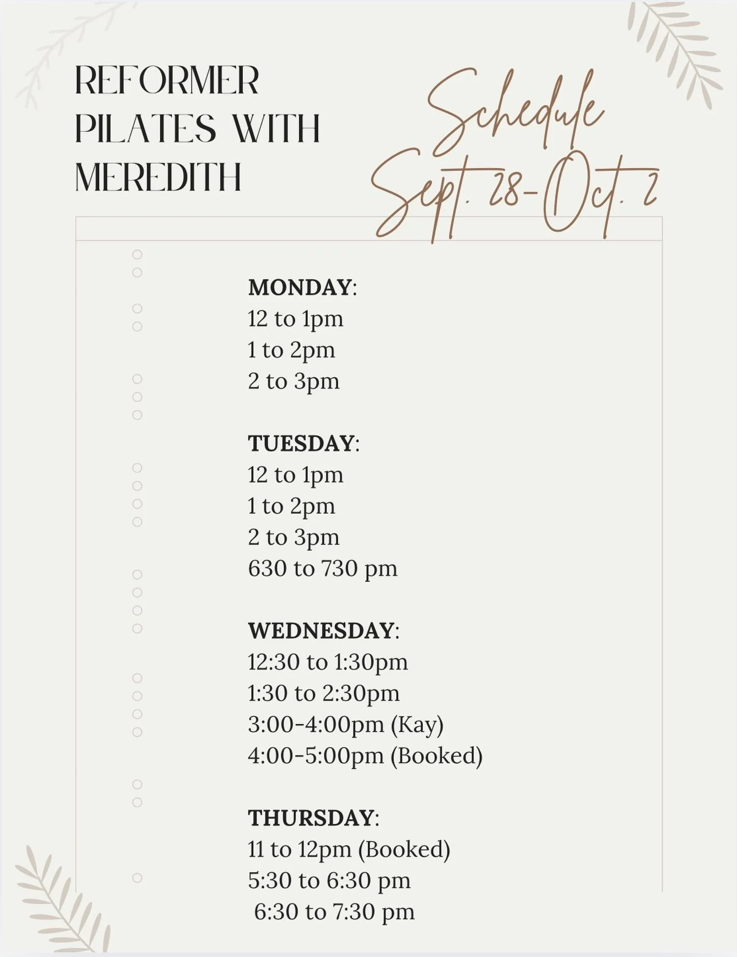 Check out our reformer Pilates schedule for the week of September 28-October 2.  Lots of options for private or semi-private (two people max) with @thephelpsfamily24 or @kaybrooks147.  DM to set up your class this week!