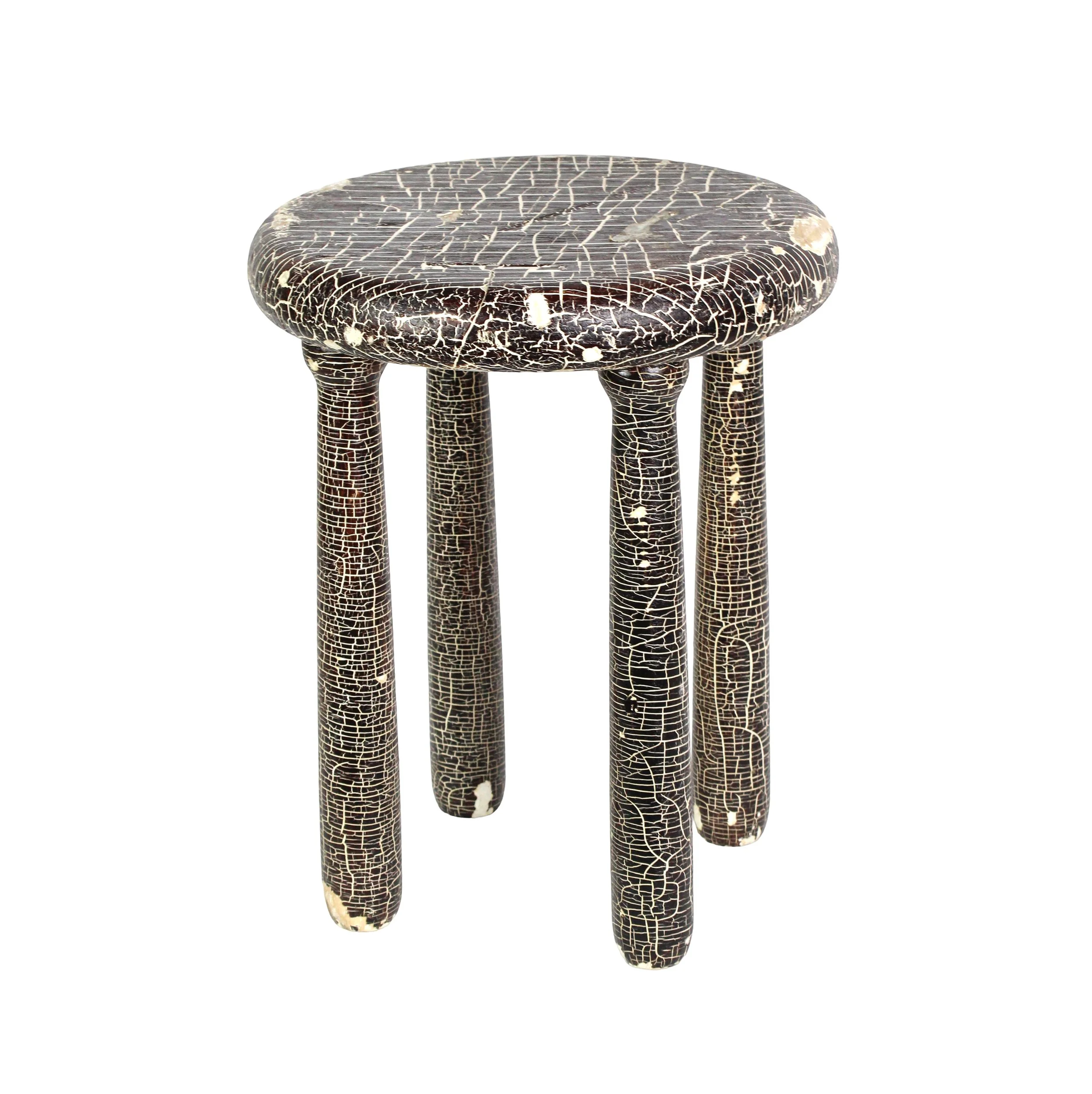 SOLD - Vintage Rustic Chipped Black Paint Side Table Footstool